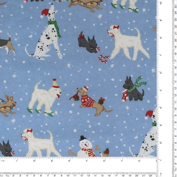 Christmas Flannelette Print - 013 - Light Blue Sale