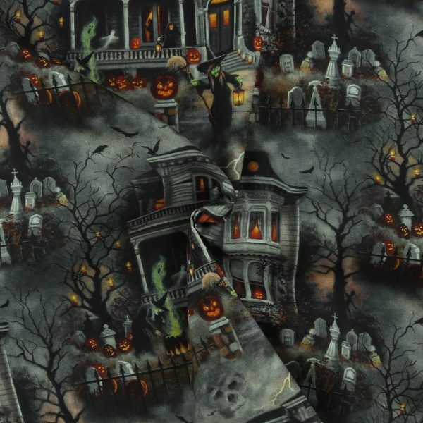 3 Wishes Fabrics - Printed Cotton - AN EERIE WELCOME - 003 - Grey Supply