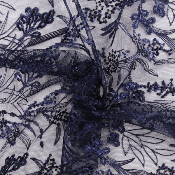 Embroidered Mesh With Sequins - BRIGITTE - 010 - Indigo For Sale