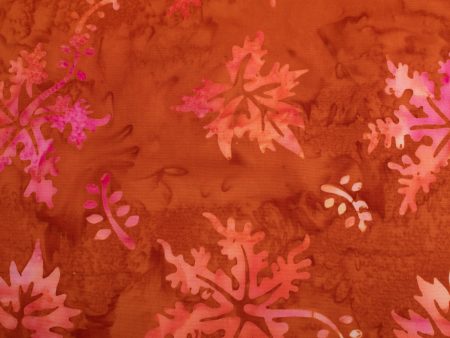 BALI batik - Leafs - Rust   Pink Hot on Sale