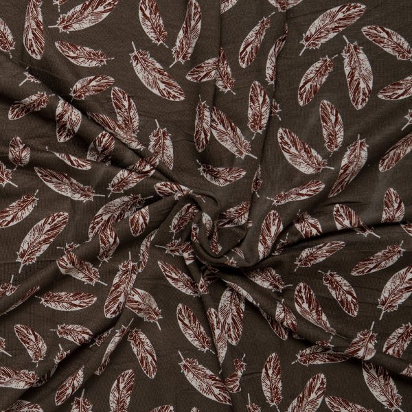 European Printed Knit - SOPHIA - Feathers - Brown Online Sale