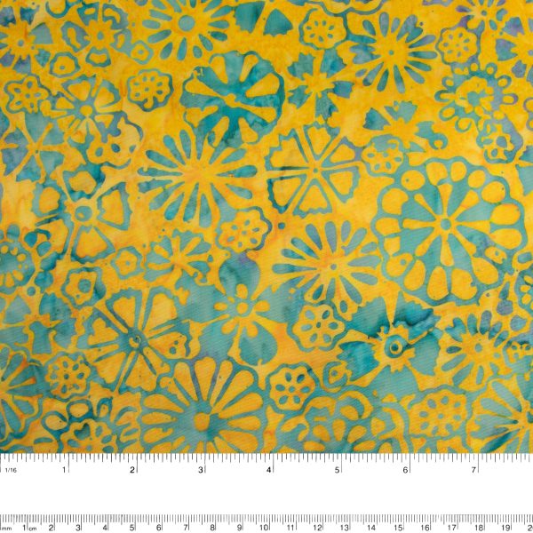 BALI batik - Daisy - Yellow   Turquoise For Discount