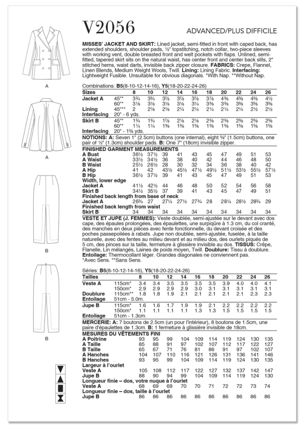 Vogue - V2056 MISSES  JACKET AND SKIRT Hot on Sale