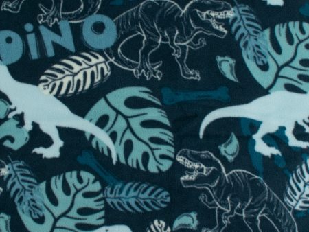 Anti-Pill Fleece Print - SLIPPY - Tropical dinosaur - Blue Online Hot Sale