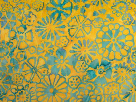 BALI batik - Daisy - Yellow   Turquoise For Discount