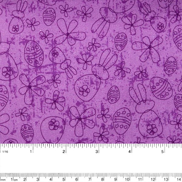 EASTER Cotton print - Rabbits   Eggs - Purple For Sale