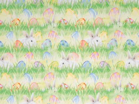 EASTER Printed Cotton - Eggs   Rabbits - Yellow For Sale