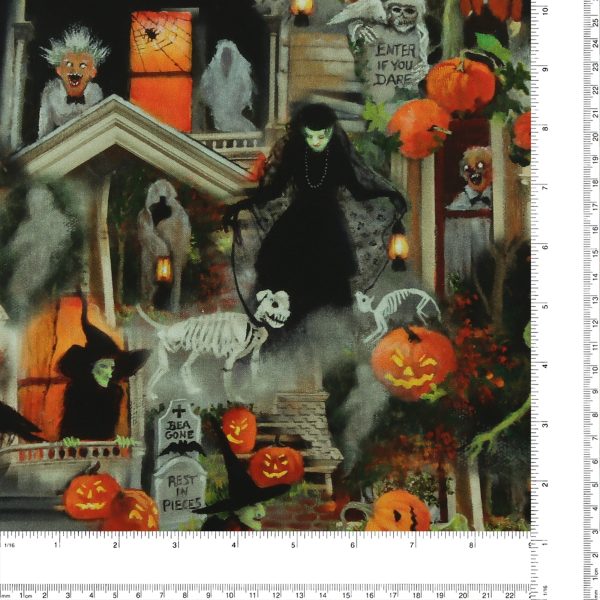 3 Wishes Fabrics - Printed Cotton - AN EERIE WELCOME - 002 - Multicolor For Sale