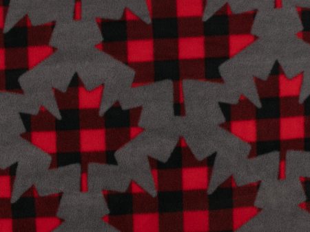 CANADIANA Anti Pill Fleece Print - Buffalo Plaid - Maple Leaf - Red   Dark grey Sale